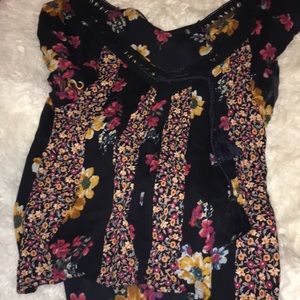 hollister lace up floral shirt